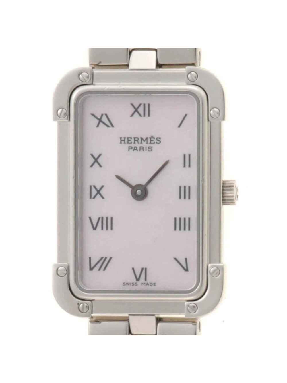 Hermes Croazur Watch Stainless Steel Pink Shell Dial Quartz